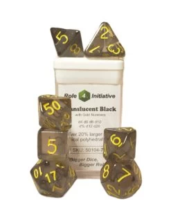 Polyhydral Diceset - 7 Dice: Translucent Black With Yellow Numbers