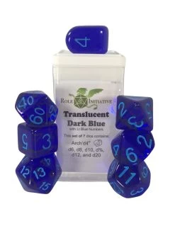 Polyhydral Diceset - 7 Dice: Translucent Dark Blue