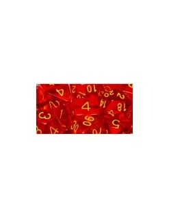 Polyhydral Diceset - 7 Dice: Translucent Red With Yellow Numbers